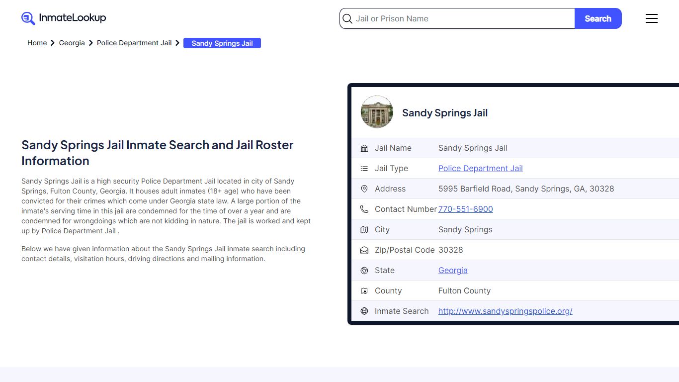Sandy Springs Jail Inmate Search and Jail Roster Information