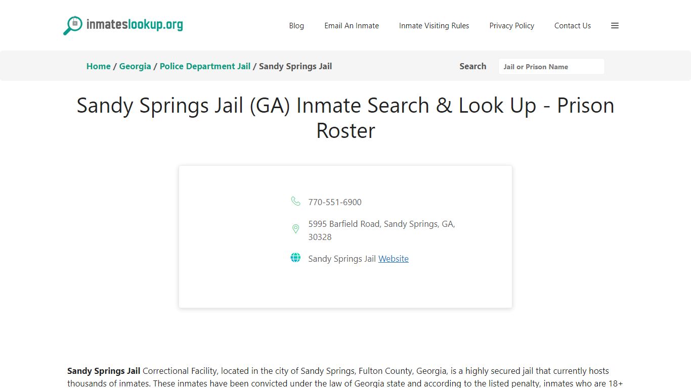 Sandy Springs Jail (GA) Inmate Search & Look Up - Prison Roster